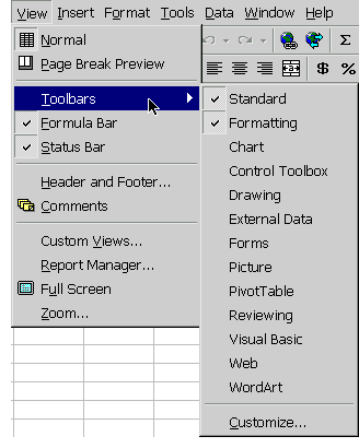 View Menu, Toolobars
