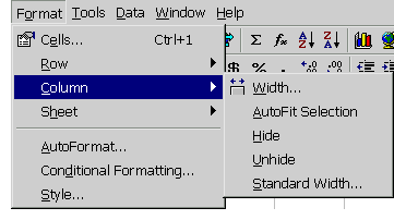 Format Menu, Column