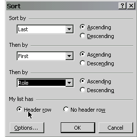 Data Dialog, Sort...